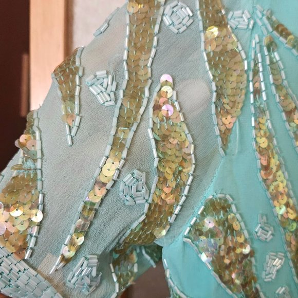 Turquoise fully beaded/sequined dress Kathryn Conover by night size 10 - Picture 7 of 7